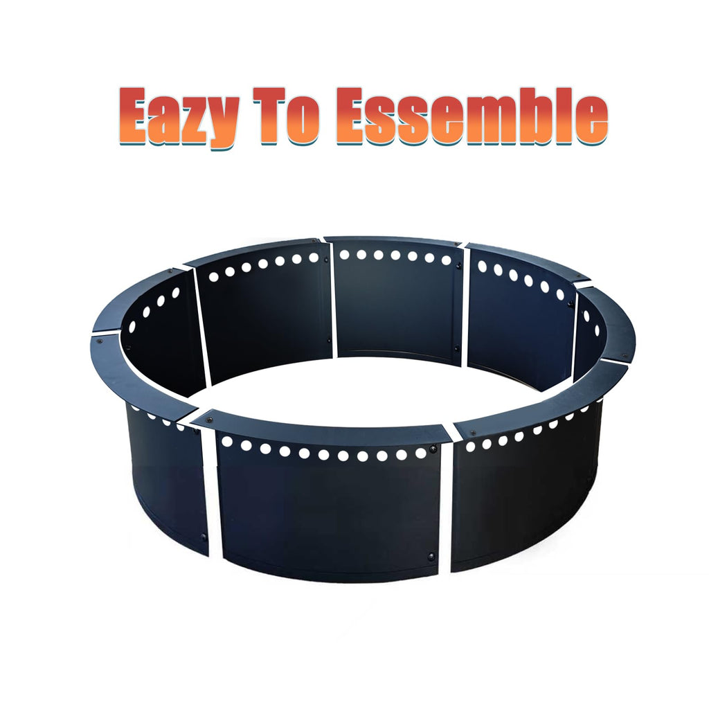 Outdoor 64-Inch Outer/60-Inch Inner Fire Pit Ring Smokeless, Duty Solid Metal Steel Round Firepit Rim Insert for DIY