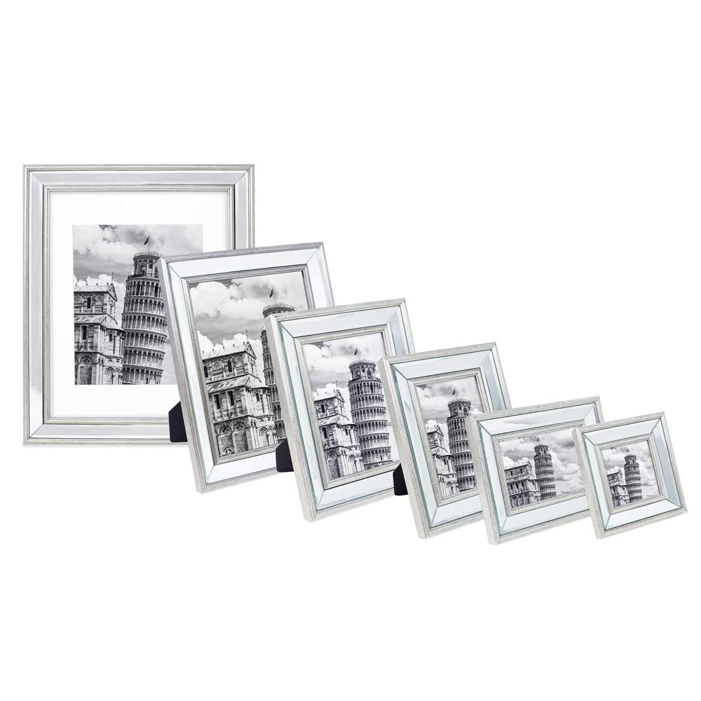 Jacobs 11x14 (Matted 8x10) Silver Beveled Mirror Picture Frame