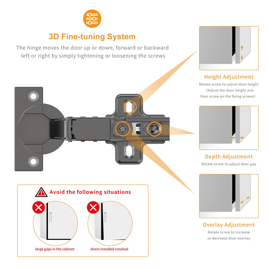 20 PCS Inset Soft Close Hinges, Clip ON Plate, 105 Degree, Silent Hydraulic, Self Closing, Black Frameless European