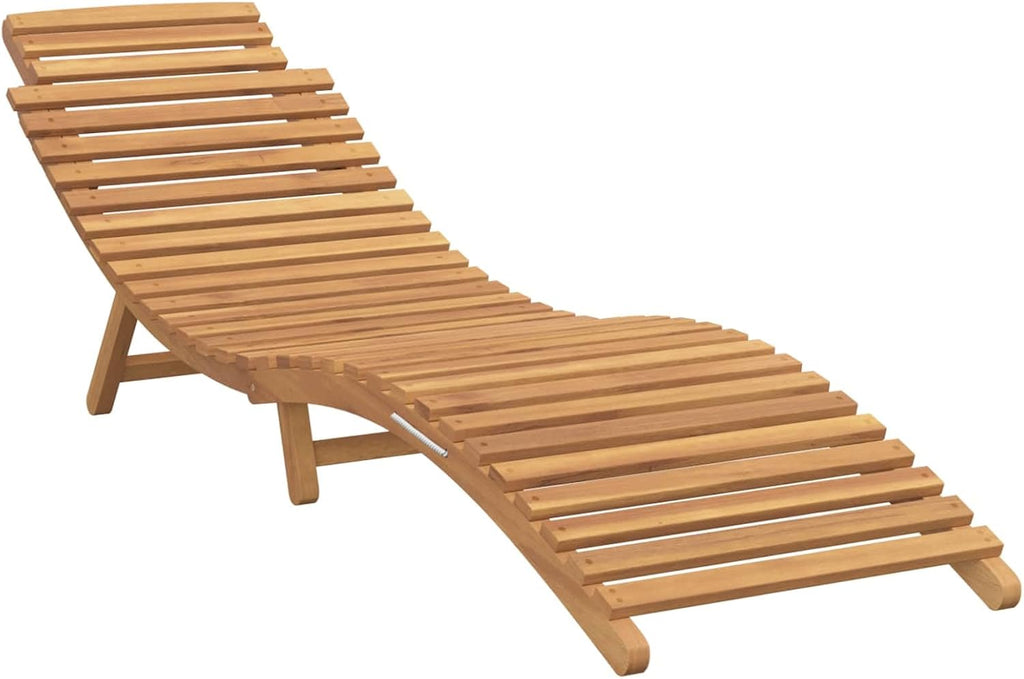 Solid Teak Wood Sun Lounger, Folding Outdoor Chaise Lounge, Weather Resistant Reclining Poolside Chair, Brown, 77.95
