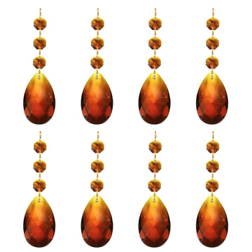 Teardrop Crystal Chandelier, 8 Pack 100mm Length Prisms Part Dark Amber