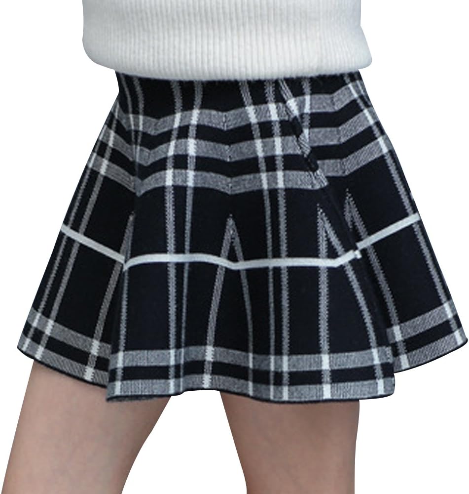 Girls Pleated Skirts High Waisted Stretchy Knit A-Line Skater Mini Skirt for School Cheer Tennis