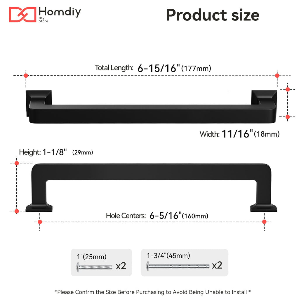 20 Pack 6-1/4 Inch Black Cabinet Handles, Solid Zinc Alloy Pulls