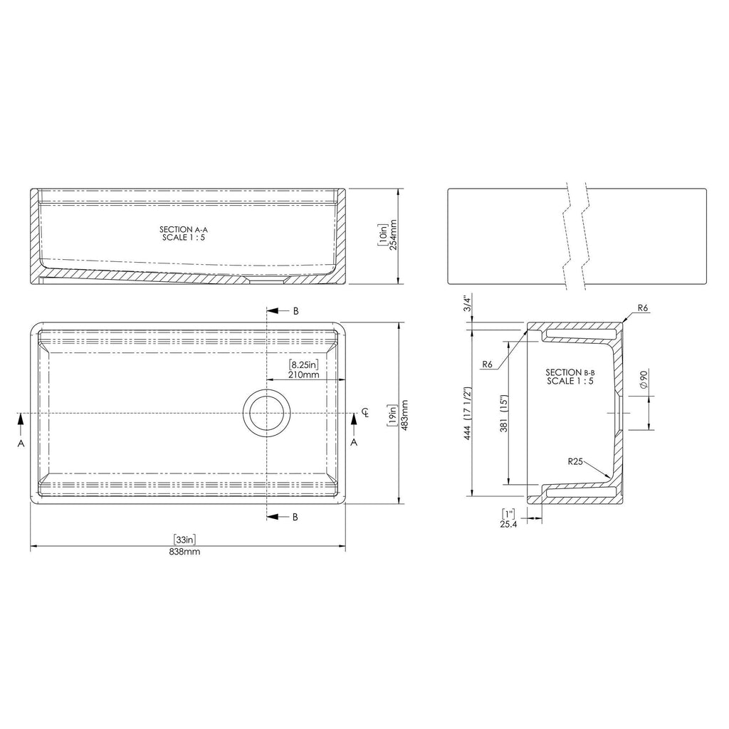 White Kitchen Sink 33 inch Single Bowl Apron Front Farmhouse Sink with Ledge, Grid and Cutting Board, Fireclay