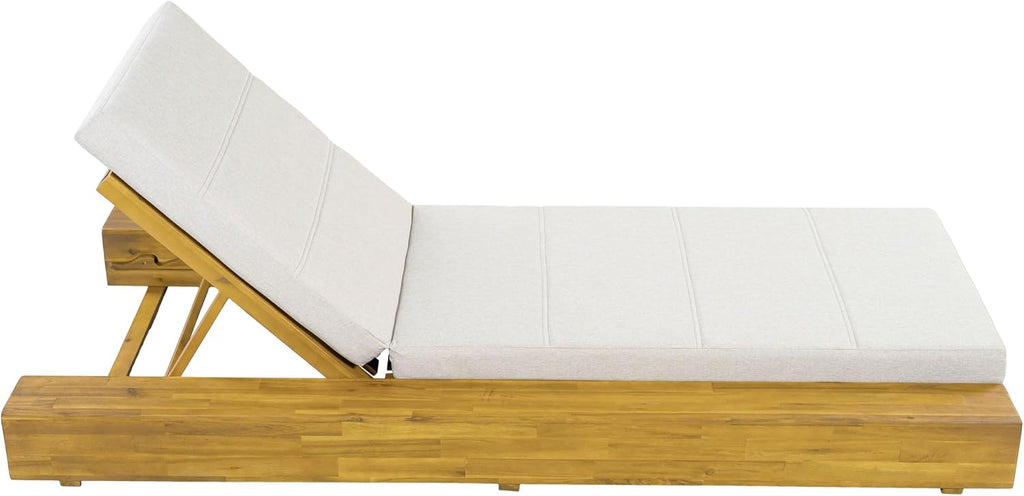 Tory Acacia Wood Chaise Lounge Chair Outdoor, Poolside Sun Lounger Recliner, Patio Outdoor Chaise Lounge