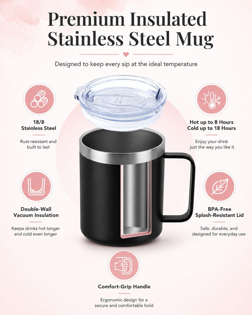 Hubby Wifey Mugs Set, Couple Coffee Mugs-Insulated Coffee Mug with Handle, 14oz Tumbler Set 2 Pack, Wedding Gifts for