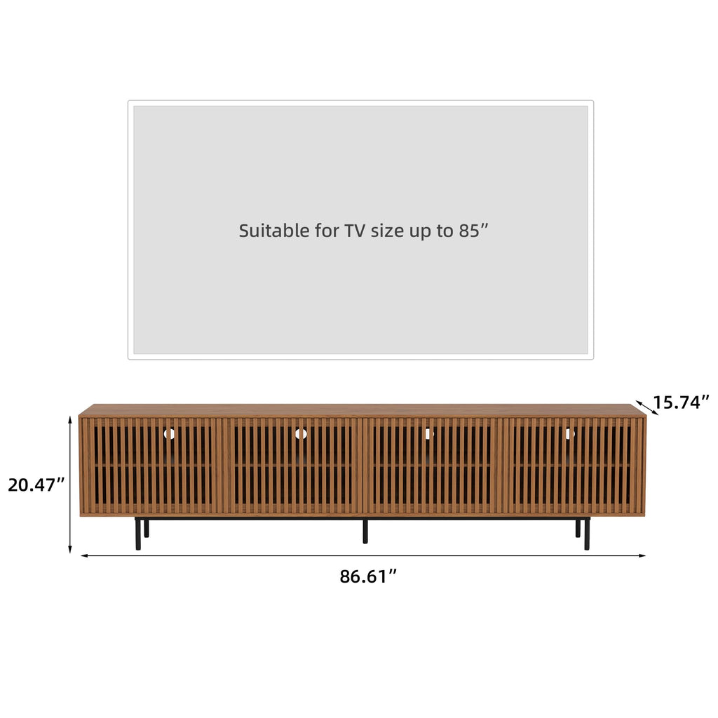 86.6" TV Stand, Media Console with Slatted Doors for 75+ Inch TVs
