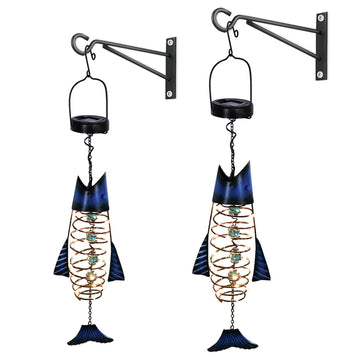 Patio Deals, Solar Lanterns Outdoor Waterproof, 2 Pack Metal Fish Lantern with Warm White LED Lights for Garden