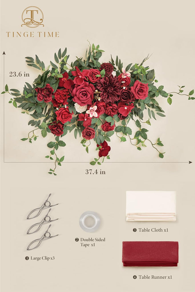 Artificial Sweetheart Flower Swag with Tablecloth and Table Runner, Pack of 3 Floral Arrangement for Wedding