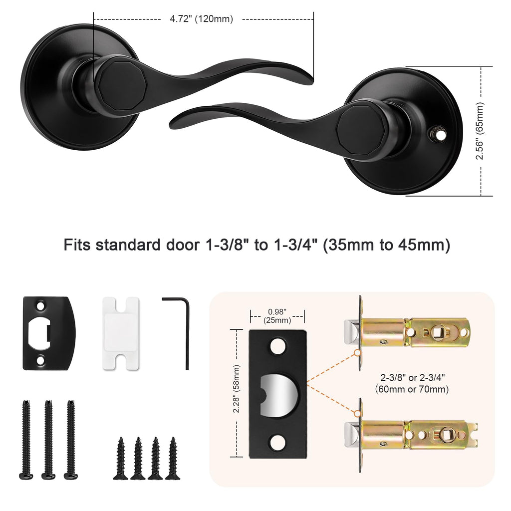 2 Pack Passage Levers Matte Black, Keyless Interior Door Hardware Cloud Shape Contemporary Style Lockset Lever Handle