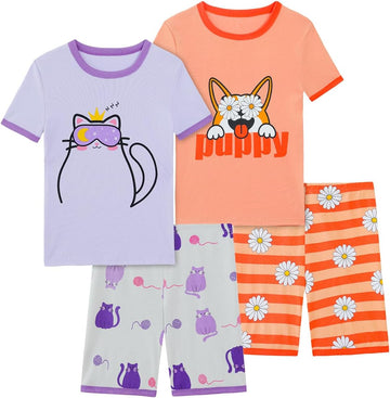 Girls Pajama Set, Piece Cotton Pajamas Short Summer PJs Kids Sleepwear