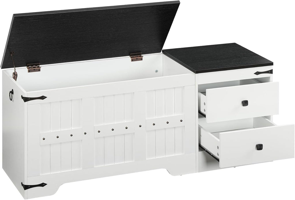 Storage Bench, Toy Box with Dual Drawers and Safe Hinge, Storage Chest with Extra-Long Thick Top, Easy Assembly
