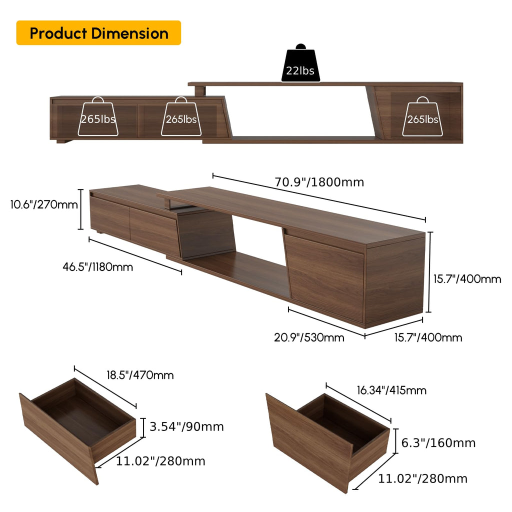 Extendable TV Stand, Walnut Media Console