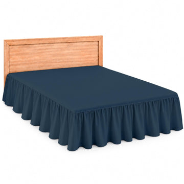 Queen Size Ruffle Bed Skirt 16 Inch Drop, Navy Blue