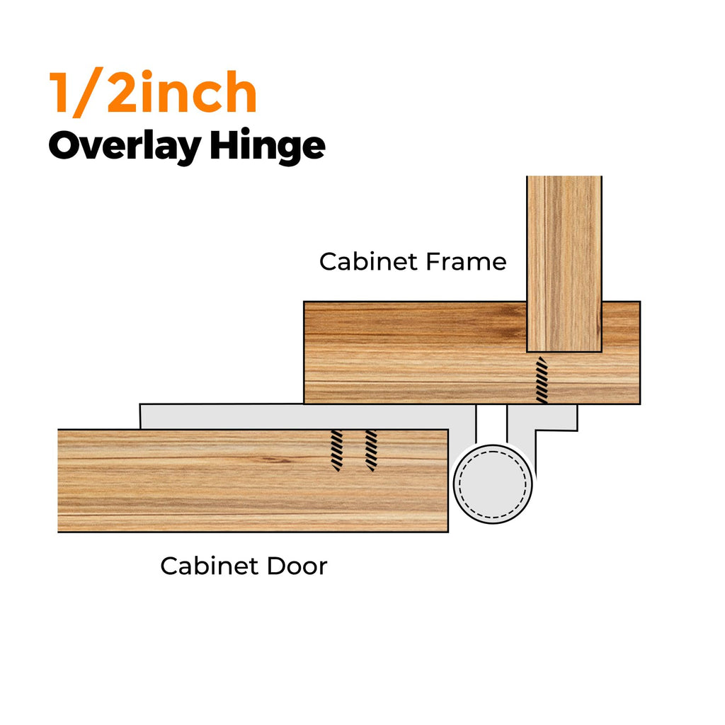 White Cabinet Hinges, 1/2 Inch Overlay, 60 Pack (30 Pairs)