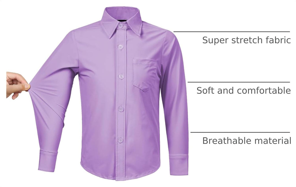 Boys Stretch Long Sleeve Button Down Shirt Wrinkle Free Toddler Dress Shirt