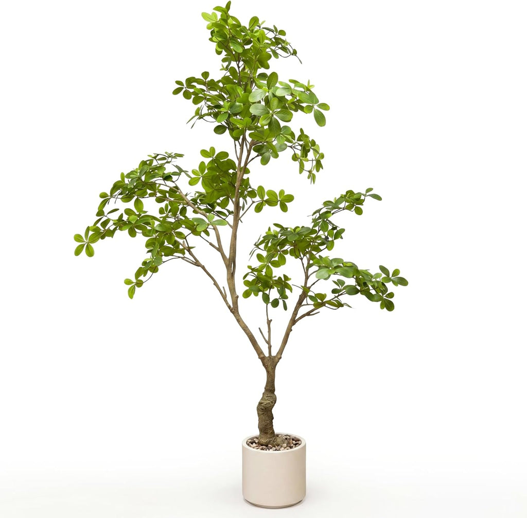 7ft Large Artificial Tree, Hand-Painted Trunk Faux Floor Plant