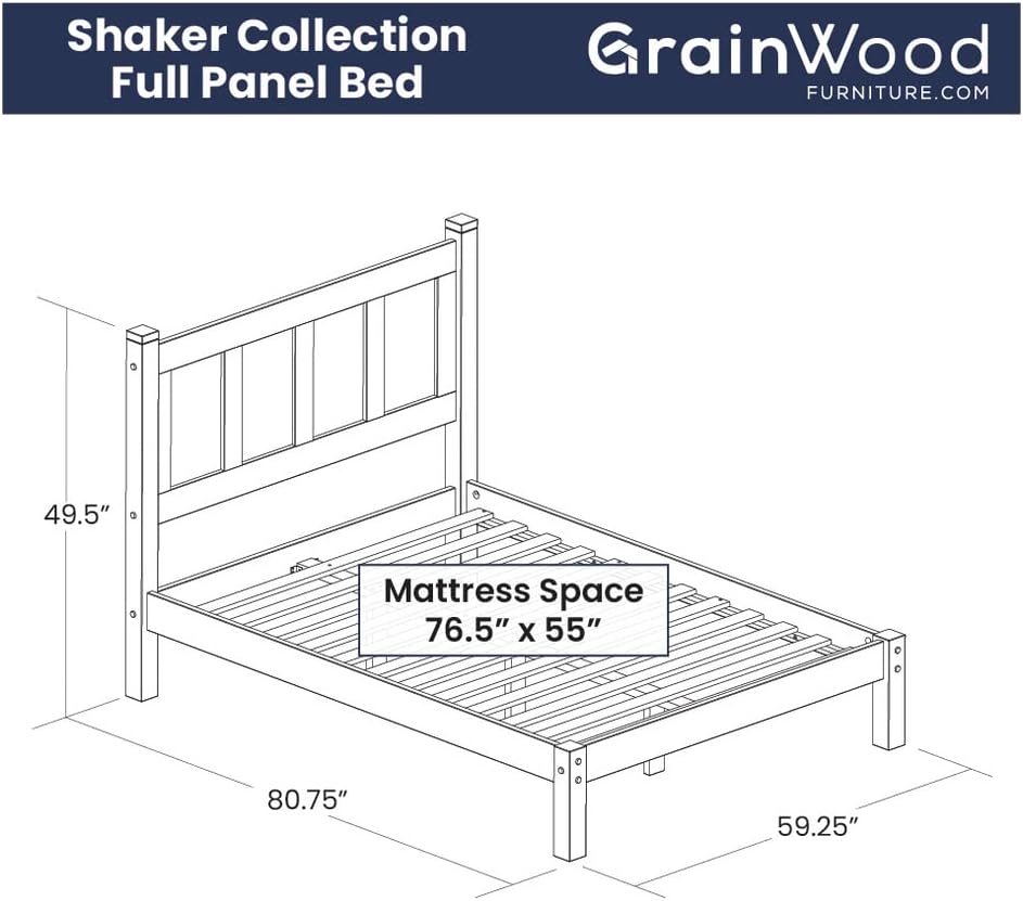 Shaker Solid Wood Panel Platform Bed, Full Size, Cherry