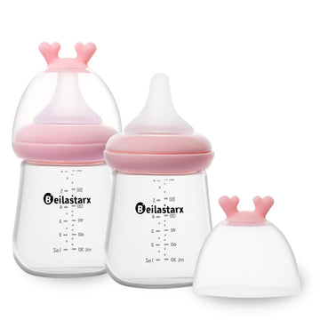 Glass Baby Bottles with Natural Response Nipple Size S - Anti Colic Baby Bottles Wide Neck Slow Flow Baby Bottle