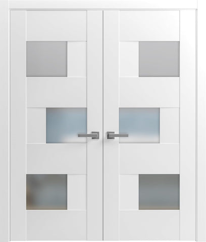 Sete 6933 | Double Swing Interior French Doors with Glass with Frosted Glass, MDF, Hardware Included