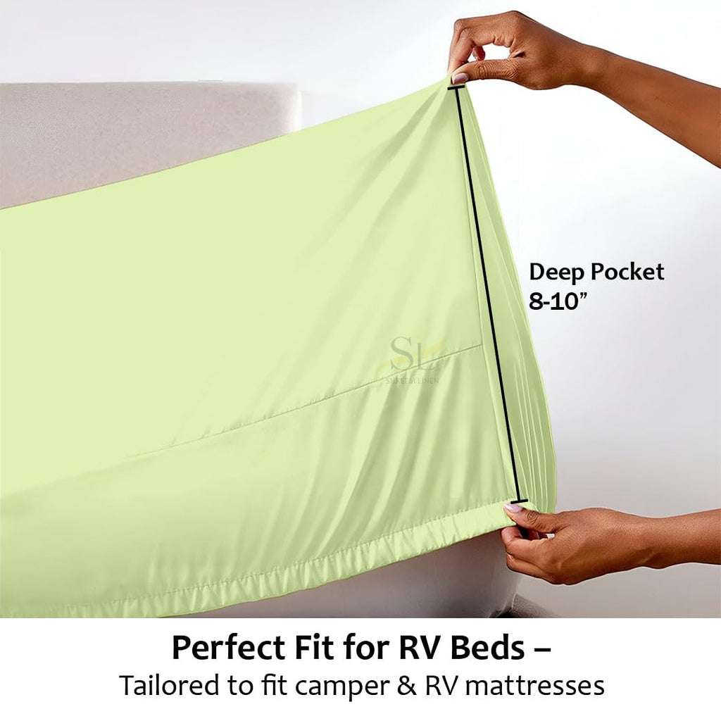 Microfiber RV Sheet Sets, 60x75 Short Queen, Sage Solid - Fits Mattresses up to 8 Inches Deep, 4 Piece RV Bed Sheets