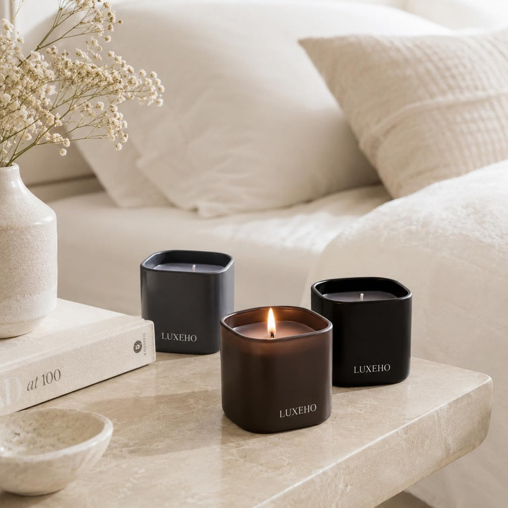 Luxury Scented Candle Set 3-Pack | Home Decor & Giftable Soy Candles | Champagne, Sandalwood & Amber | 75h Burn Time - Set of 3