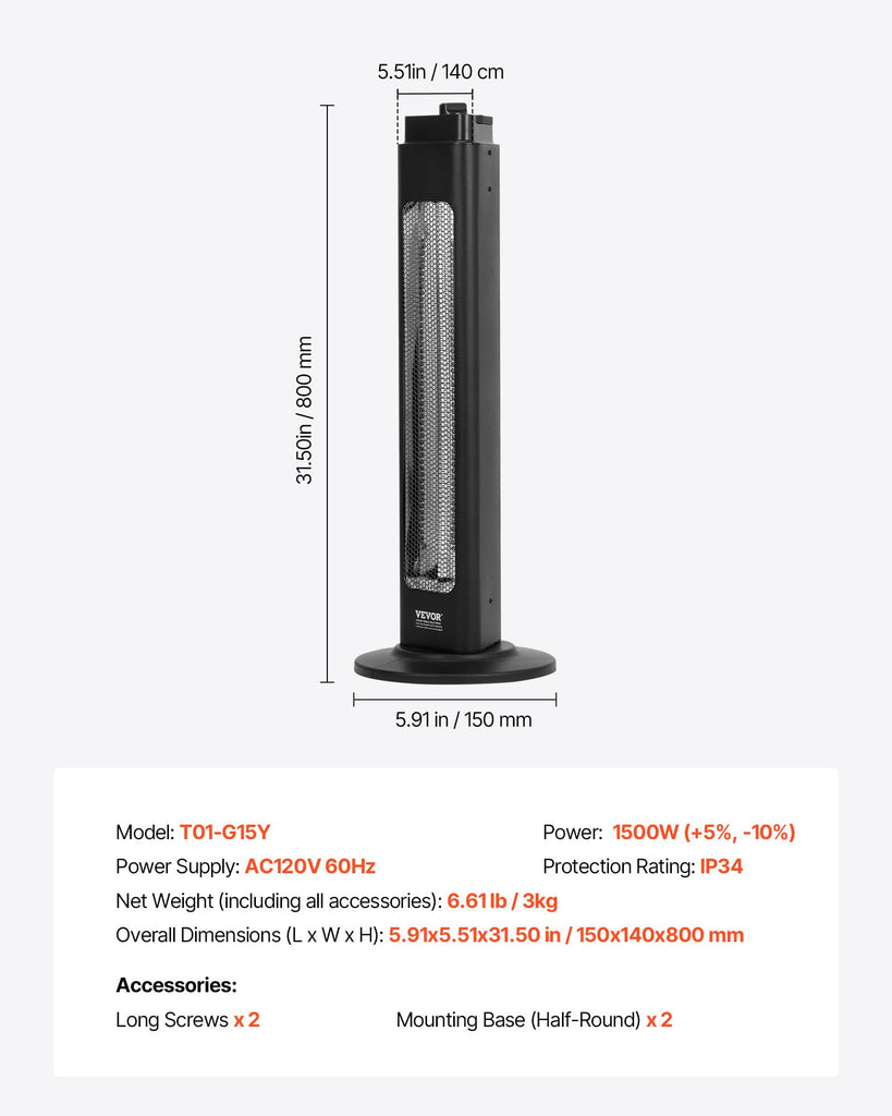 Infrared Heater, 1500W, Electric Space Heater with 3 Speeds & 24H Timer & Multiple Security Protections, Quality