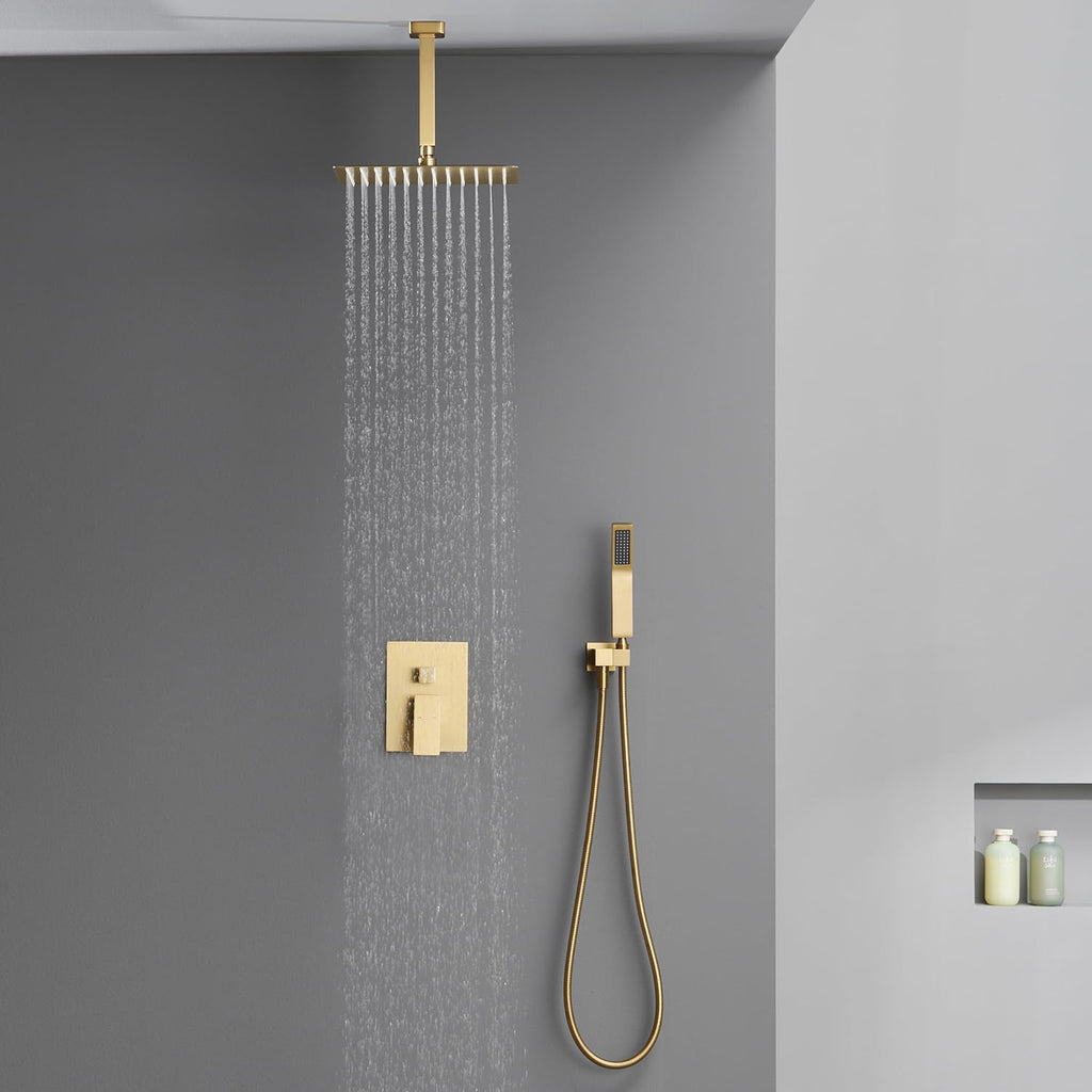 Shower System 12 Inch Ceiling Mount Shower Faucet Set Brushed Gold