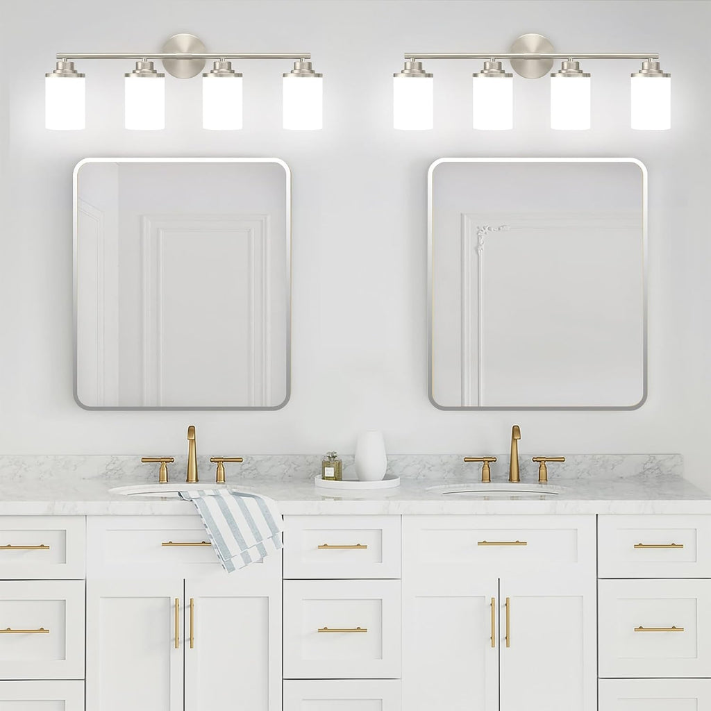 Bathroom Light Fixtures,Brushed Nickel Bathroom Lights,4-Light Vanity Light,Bathroom Light Over Mirror,Modern