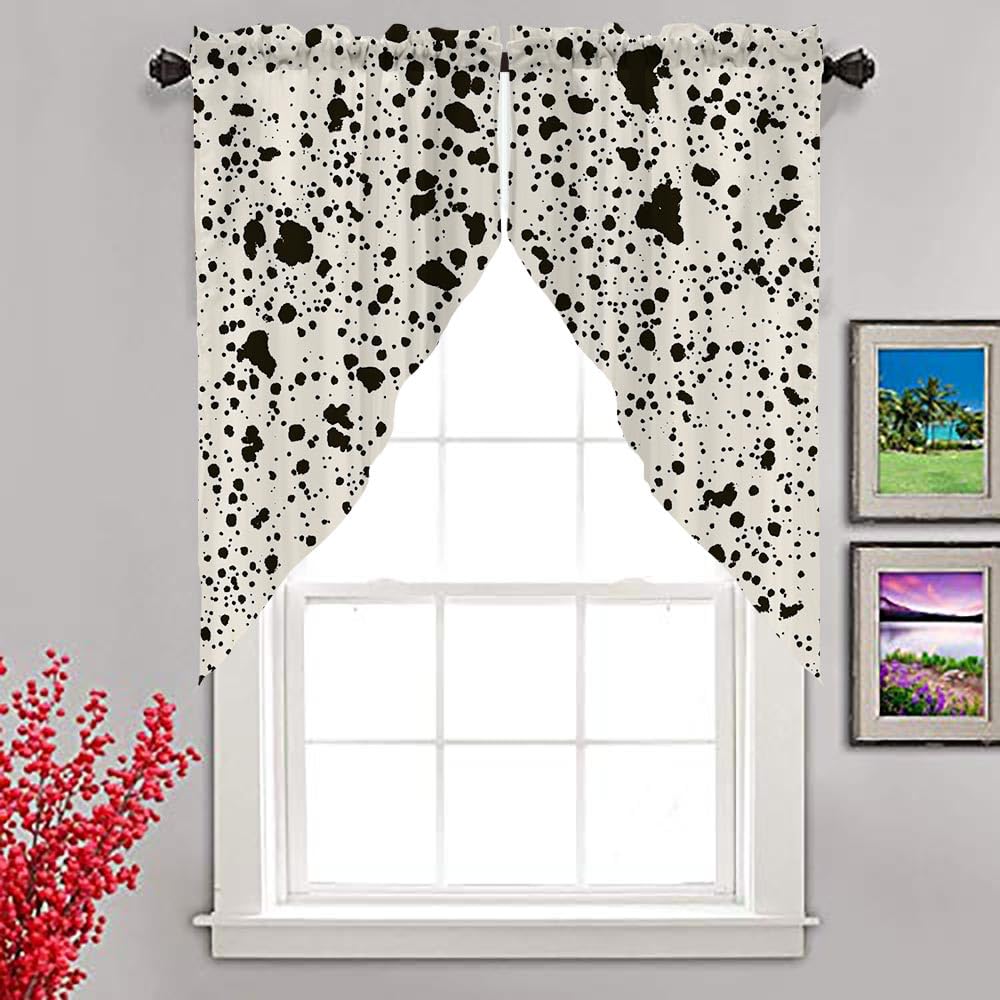 Speckled Window Curtains, Black White Spotted Pattern Valance