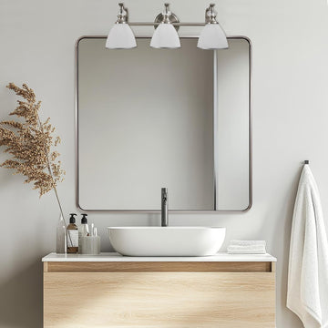 36x36 Inch Brushed Nickel Bathroom Mirror, Rounded Square Bathroom Vanity Mirrors for Wall, Anti-Rust