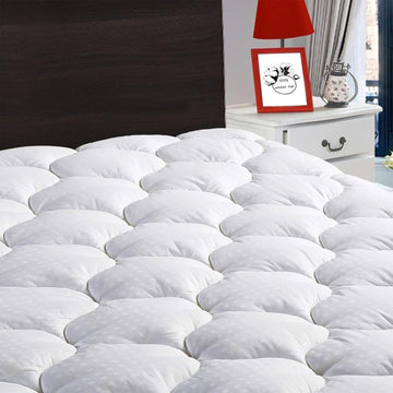 Cotton King Mattress Pad Fitted Quilted Mattress Cover Pillow Top Mattress Topper Cooling Soft Breathable Mattress