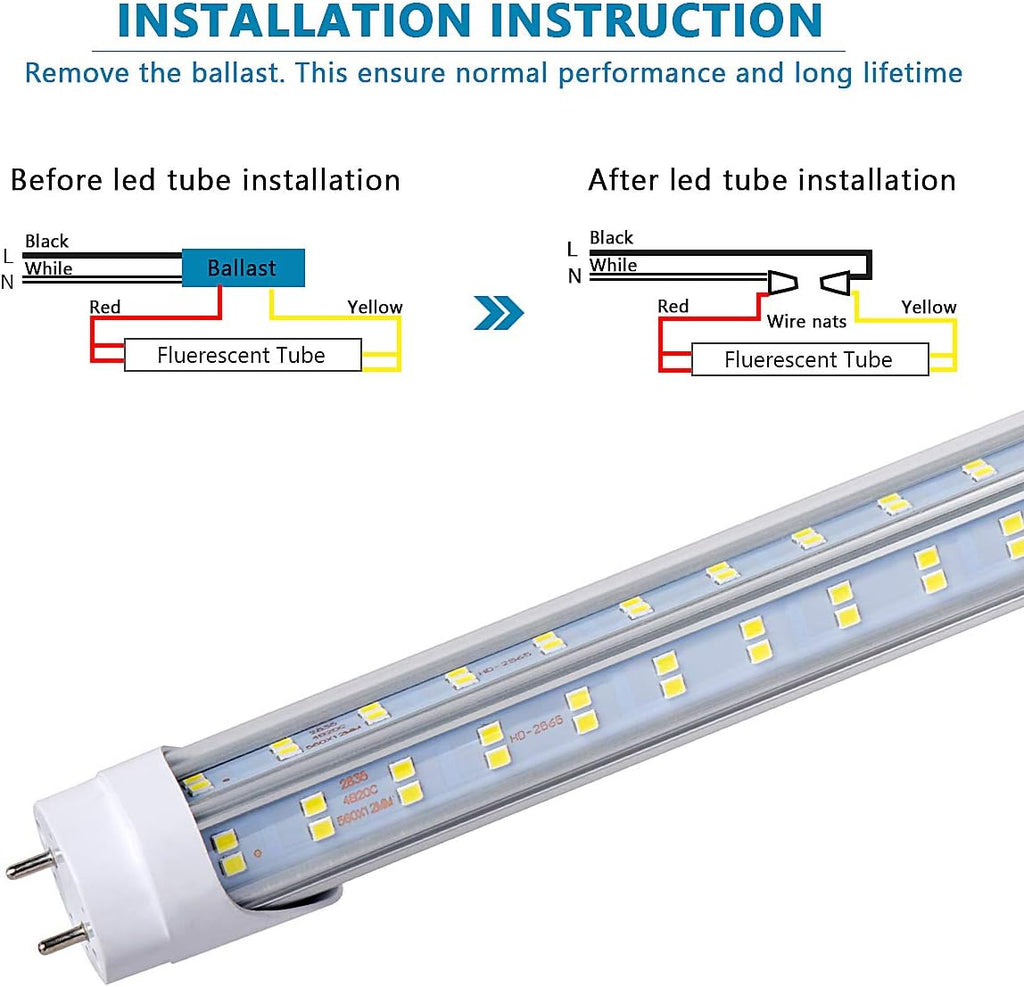 25 Pack,T8 T10 T12 LED 4FT Type B Light Bulbs, 75W 9500LM, 6000K-6500K Cold White, 4 Foot LED Fluorescent Tube