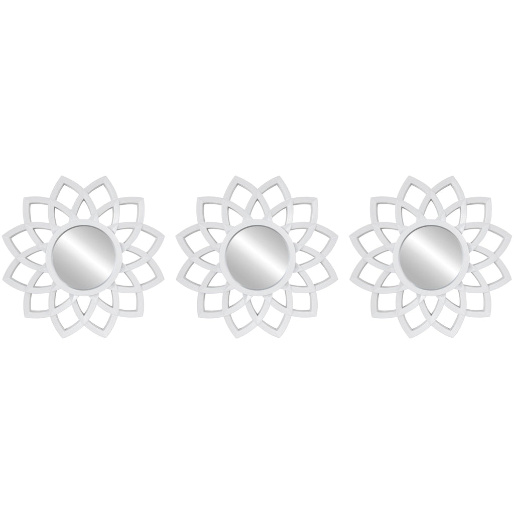 Set of 3 Arched Floral Matte White Wall Mirrors 9.5"