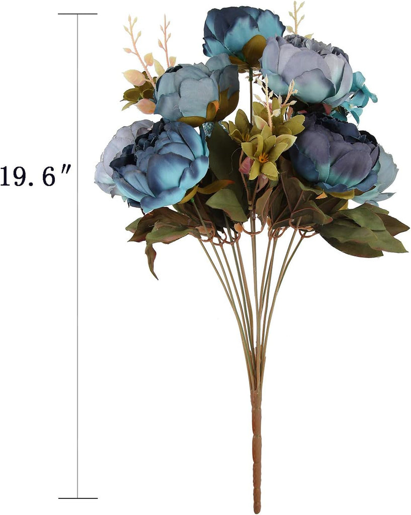 Packs of Artificial Peony Flowers Silk Peonies Dark Blue Fake Flower Bouquet Arrangements Wedding Party - Set of 2