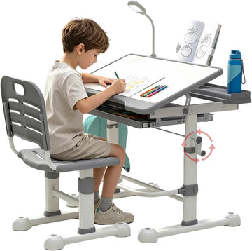 Adjustable Kids Study Desk and Chair Set, 55 Inch Tilt Tabletop