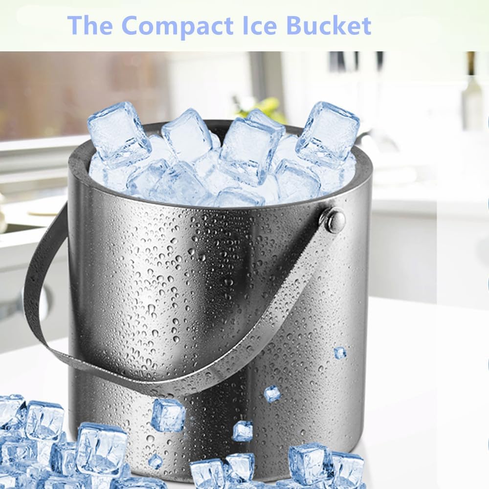 3L Stainless Steel Ice Bucket - Double-Wall Insulated Cooler Keeps Ice Frozen Longer for Wine, Champagne &