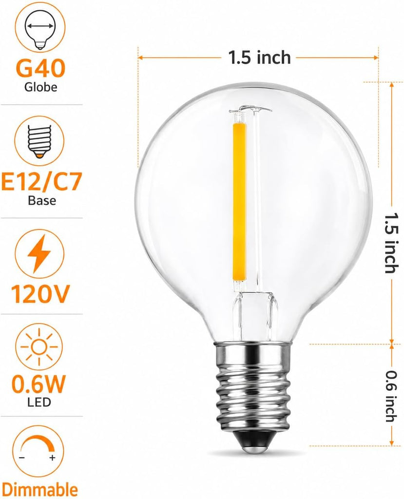 G40 LED Replacement Bulbs, 0.6W Shatterproof Globe Bulb