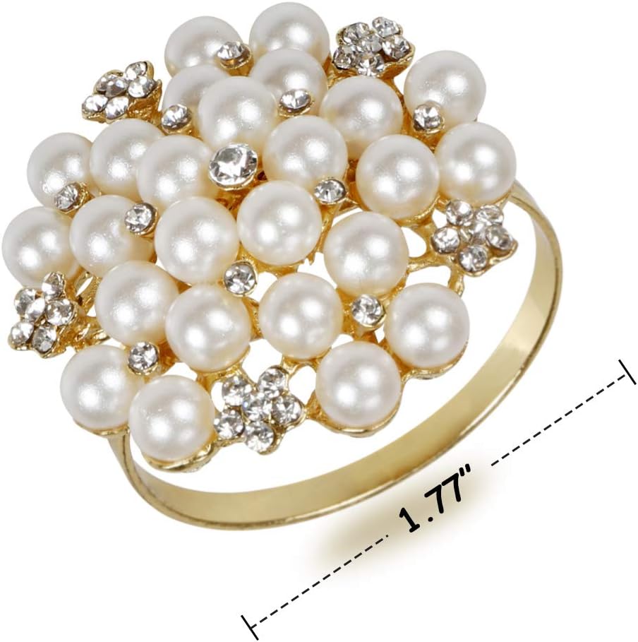 Elegant Pearls Napkin Rings,Napkin Holder Ring Metal Buckles for Table Setting Decor at - Set of 12
