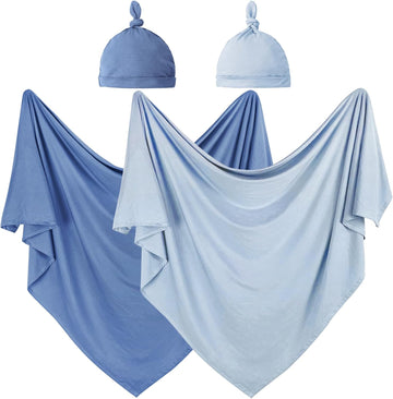 2Pack Swaddle Blanket with Hat Set Boys Receiving Blanket
