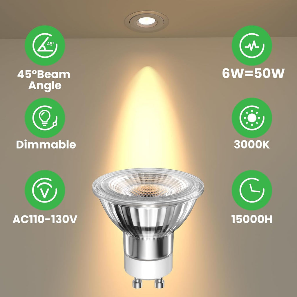 LED GU10 Range Hood Light Bulbs 6W, 50W Equivalent, Dimmable, Stove Appliance Light Bulb Replacement, MR16 GU10 LED