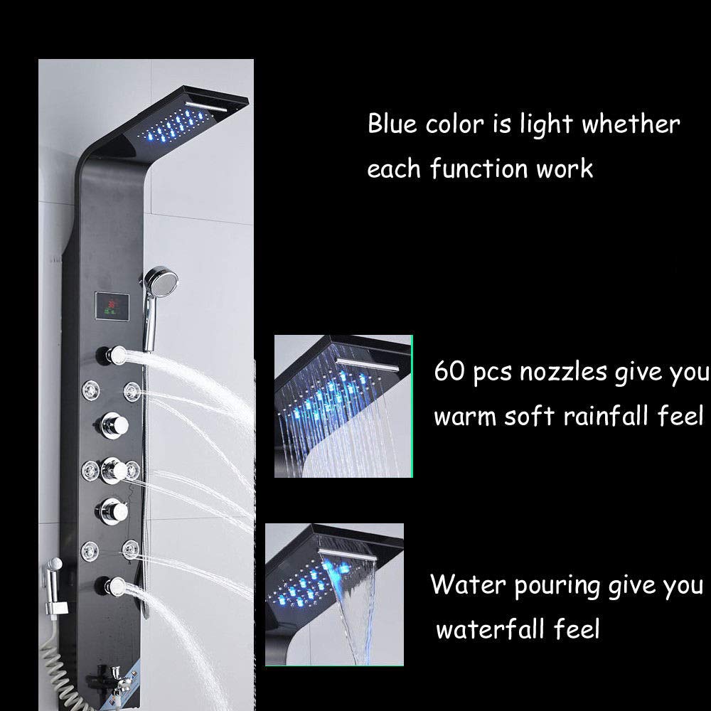 LED Shower Panel Bath Rainfall Waterfall Tower System Body Message Jets Stainless Steel Bathroom Wall Mount Shower