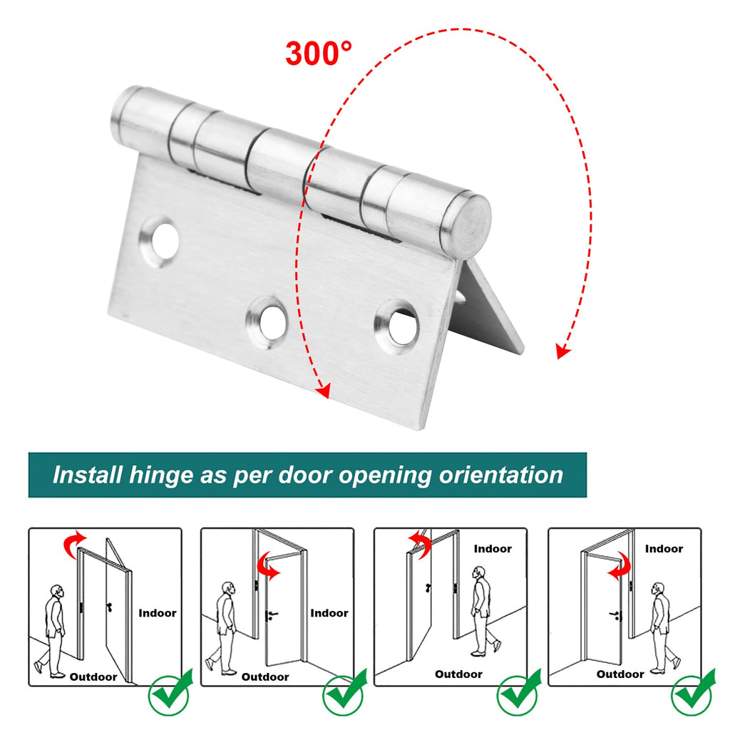 6 Pack 3" x 3" Square Door Hinges, Stainless Steel Butt Hinges
