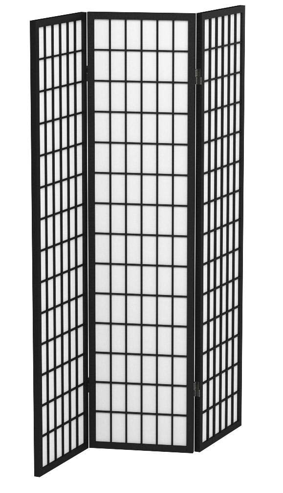 6 ft. Tall Window Pane Shoji Screen - Black - 3 Panels