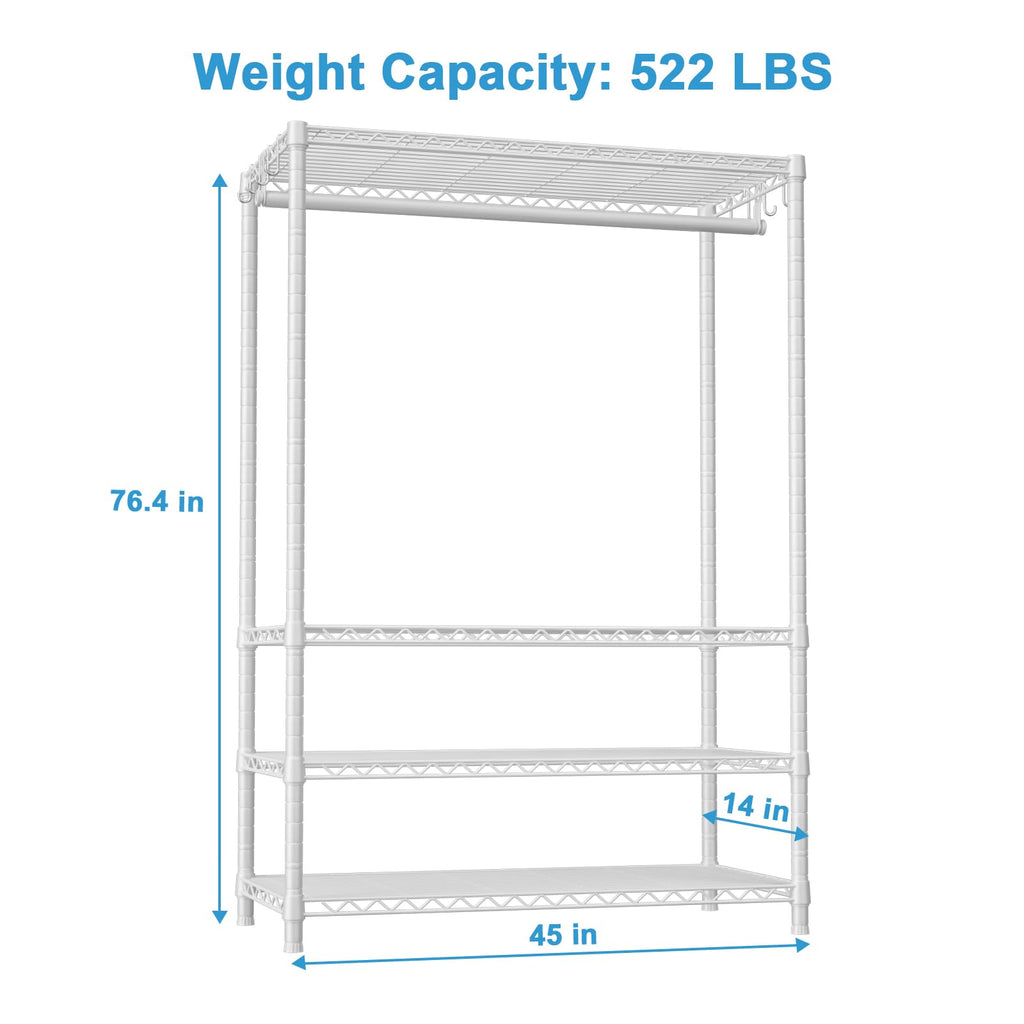 H4 Plus Garment Rack, 4-Tier Portable Clothes and Clothing Rack and Cloakroom, Closet Storage and Organizer Wardrobe