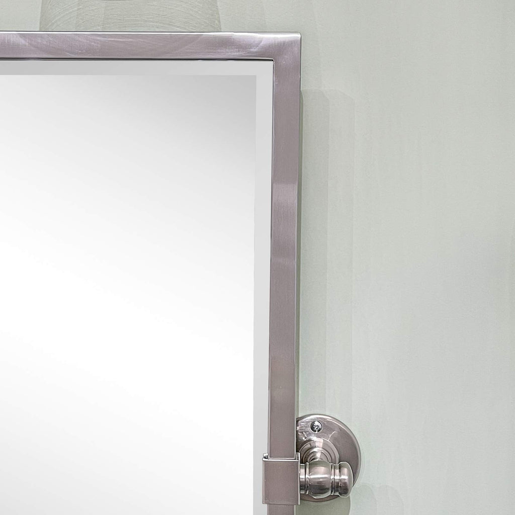 Pivot Mirror Brushed Nickel Tilt Rectangle Bathroom Mirror Tilting Metal Framed Beveled Vanity Mirrors, Overall 23.9