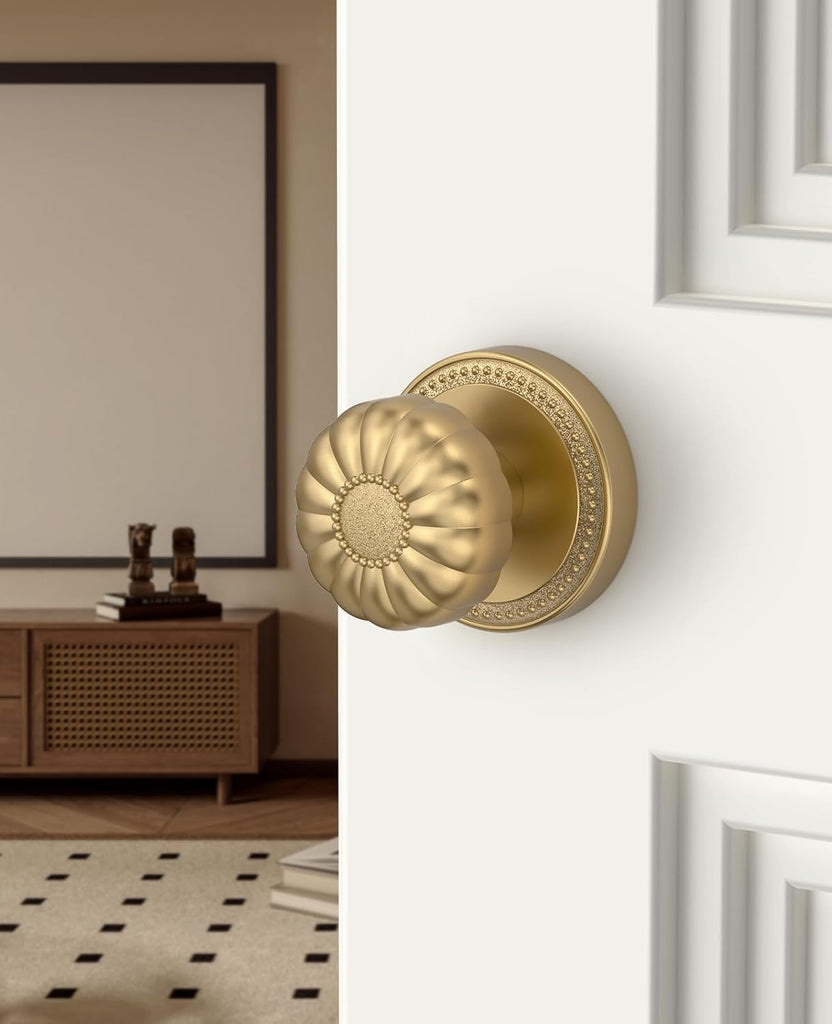 4 Pack Champagne Bronze Passage Door Knobs with Lock, Door Handles with Champagne Bronze Door Knobs Interior , Heavy