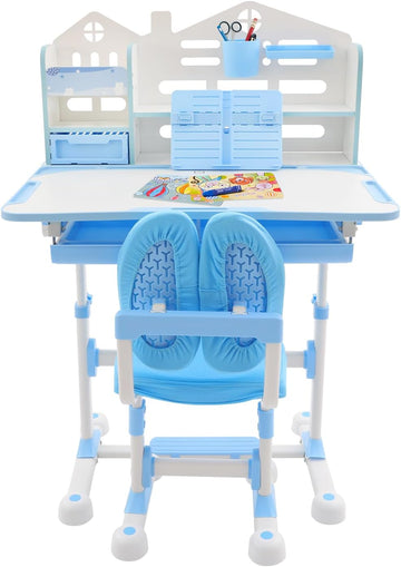 Kids Desk and Chair Set, Adjustable Height Kids Desk with Drawers