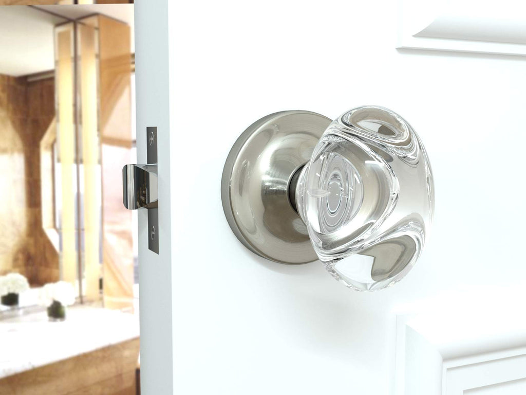 Passage Oval Egg Crystal Door Knobs Satin Nickel Round Rosette