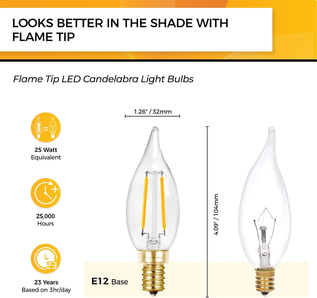 Candelabra Light Bulbs 25W Eq, Dimmable 2700K, E12 LED Bulb, 12 PCS